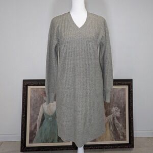 Nine West Jeans NWT Lurex V Neck Sweater Dress Light Olive Heather Size S‎